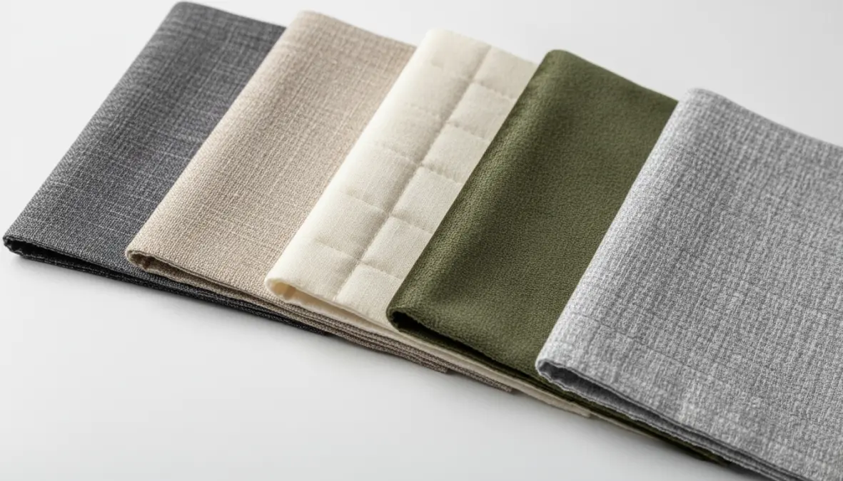 Campioni di tessuti oscuranti per tende: poliestere, cotone e tessuti termici a confronto