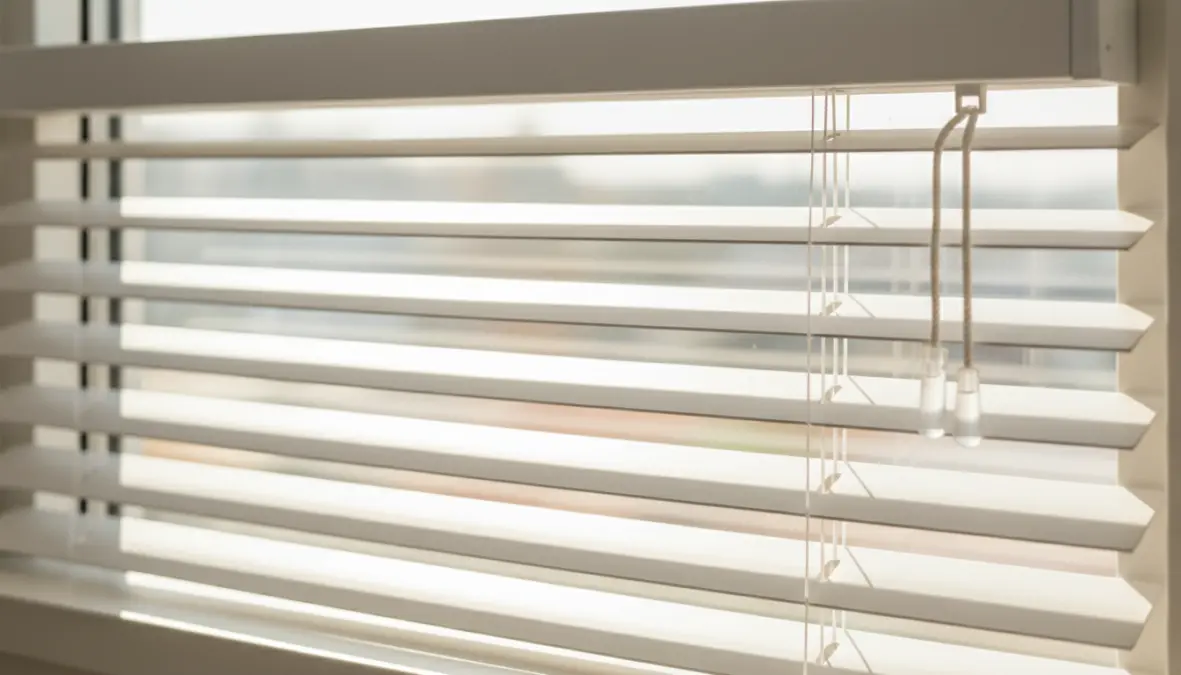 Dettaglio tende veneziane con lamelle orientabili per controllo della luce naturale