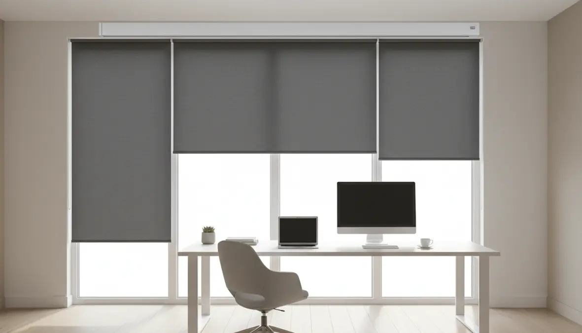 Tende a rullo oscuranti con cassonetto per interni in ufficio moderno