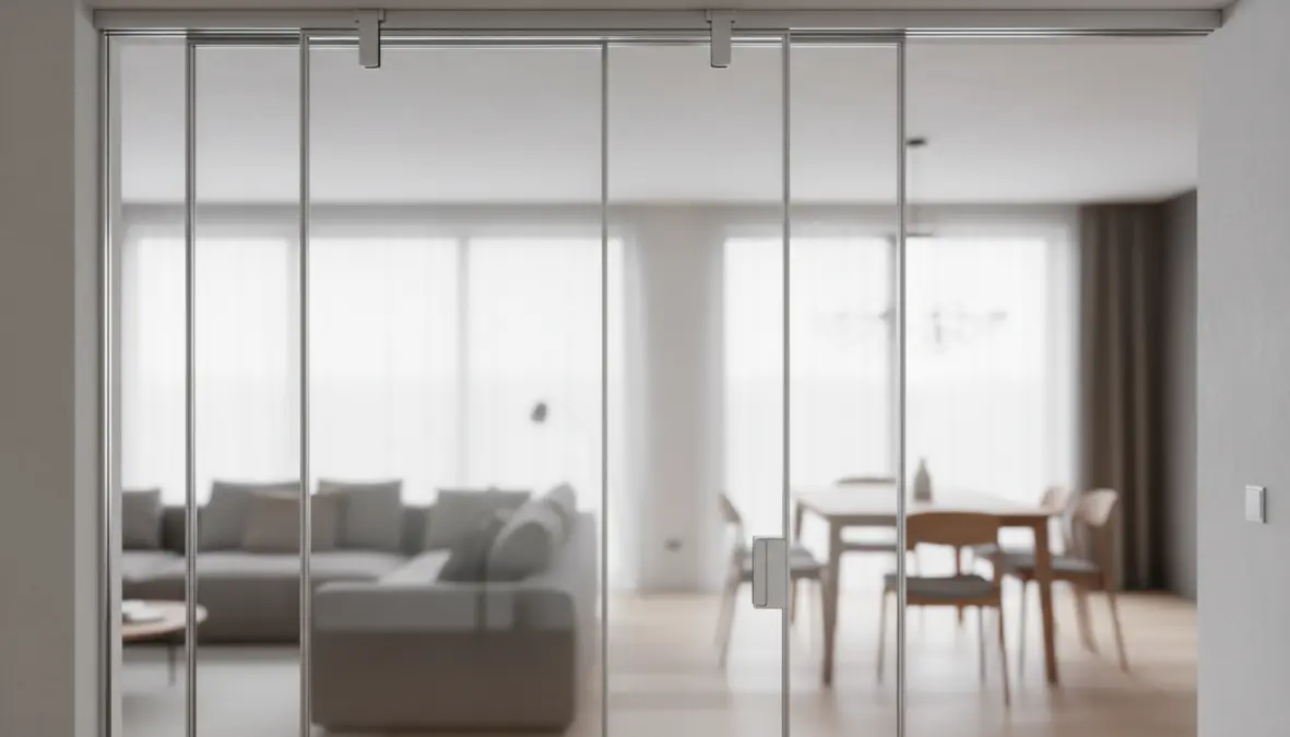 Vetrate scorrevoli con sistema di binari per dividere ambienti in modo flessibile
