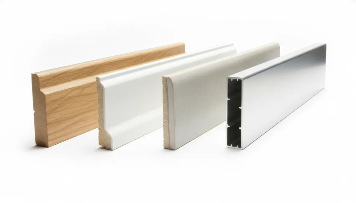 Diverse tipologie di battiscopa in legno, MDF, ceramica e alluminio a confronto
