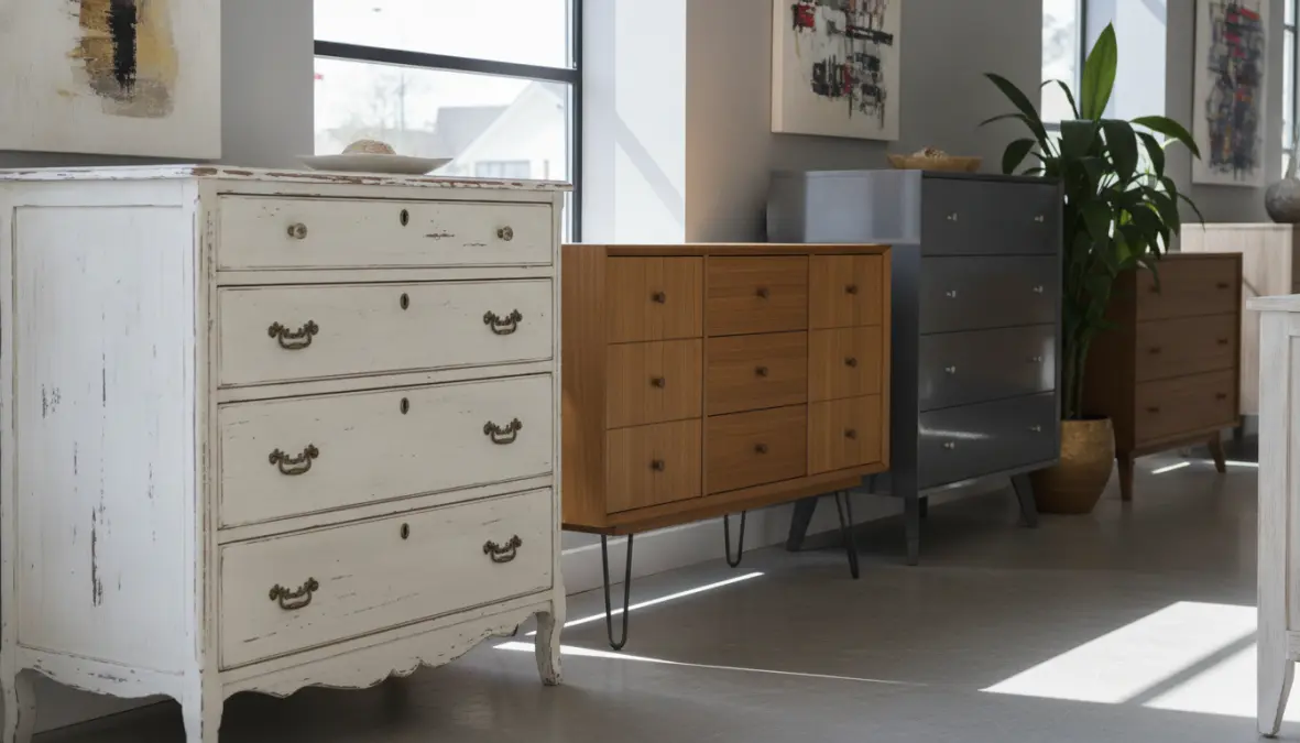 Cassettiere in diversi stili: shabby chic bianca, vintage in legno e moderna di design