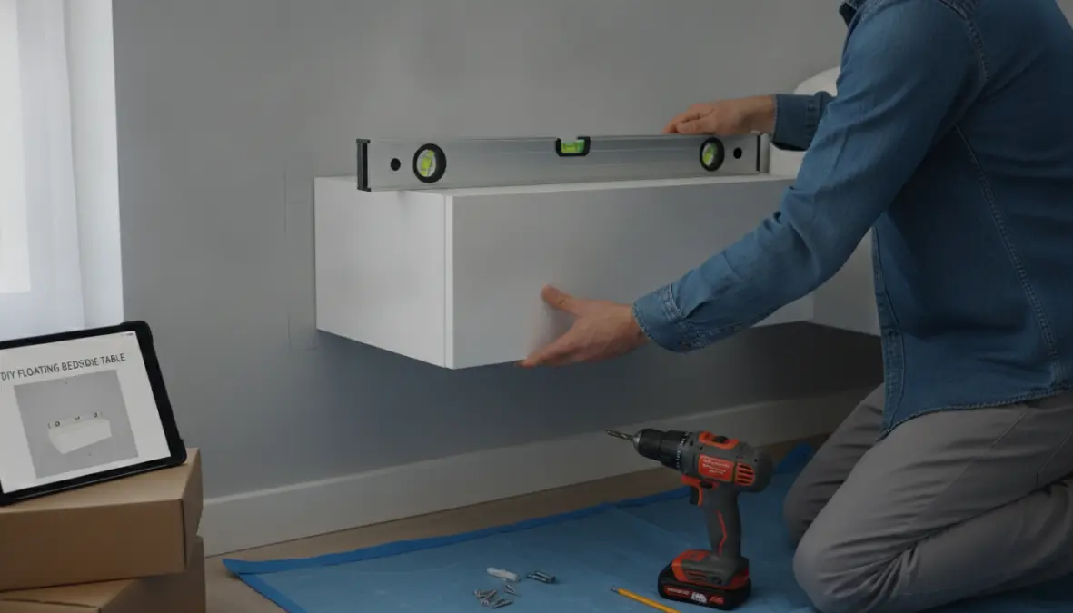 Installazione di un comodino pensile a parete con misurazione dell'altezza corretta