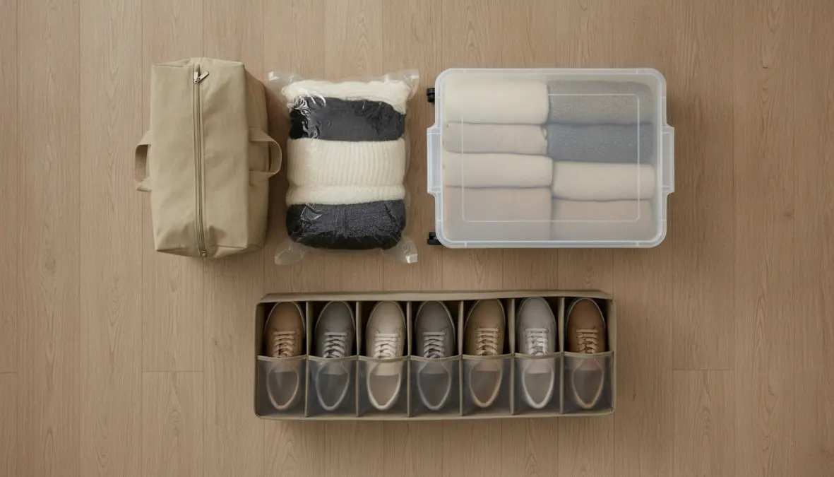 Diverse tipologie di contenitori sottoletto: plastica, tessuto, sottovuoto e organizer