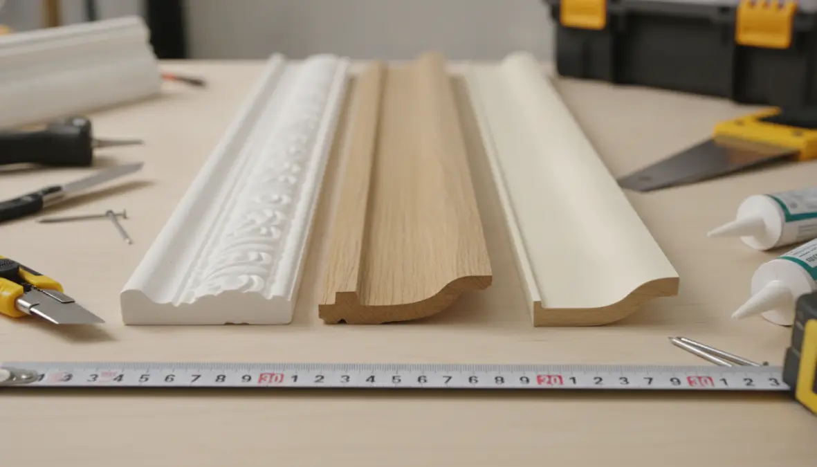 Diversi materiali per modanature decorative: polistirolo, legno e MDF per boiserie fai da te