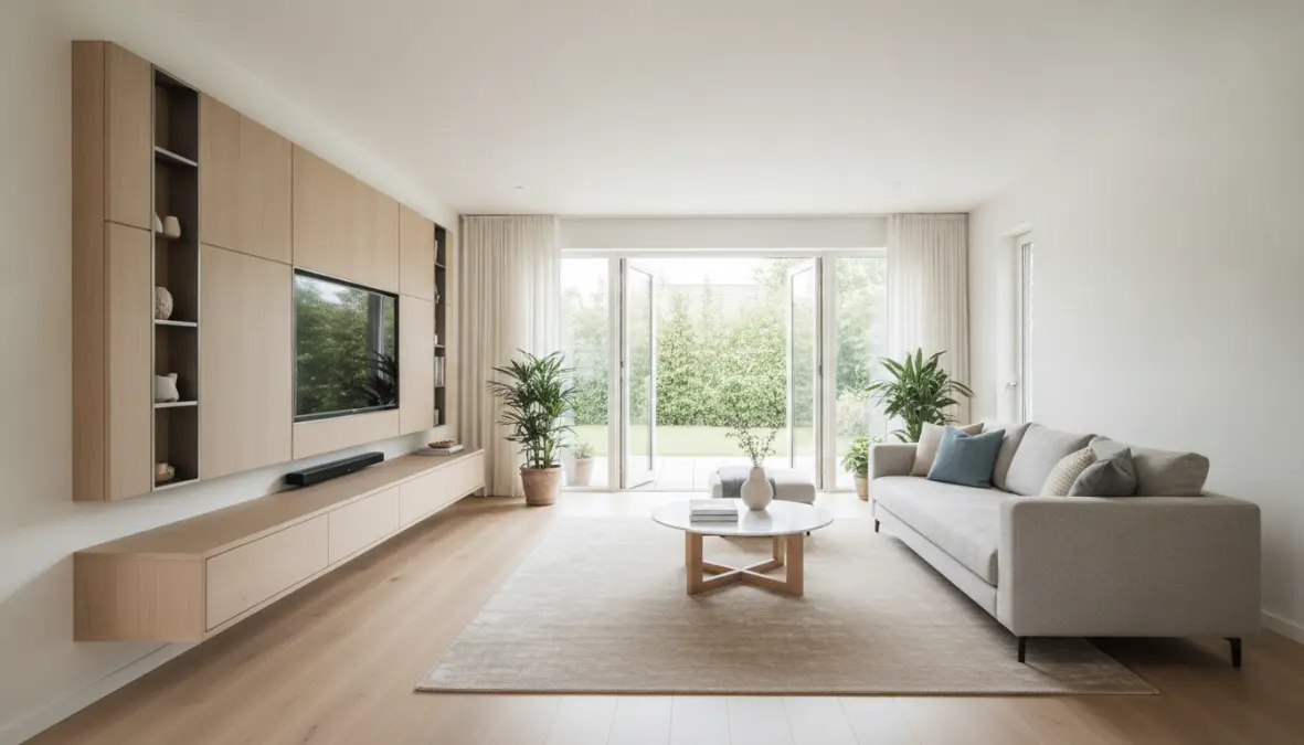 Credenza sospesa moderna integrata in parete attrezzata soggiorno stile minimal