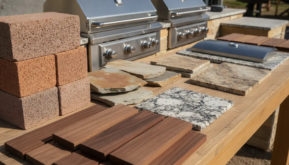 Materiali per costruzione cucina esterna: mattoni refrattari, pietra naturale e acciaio inox