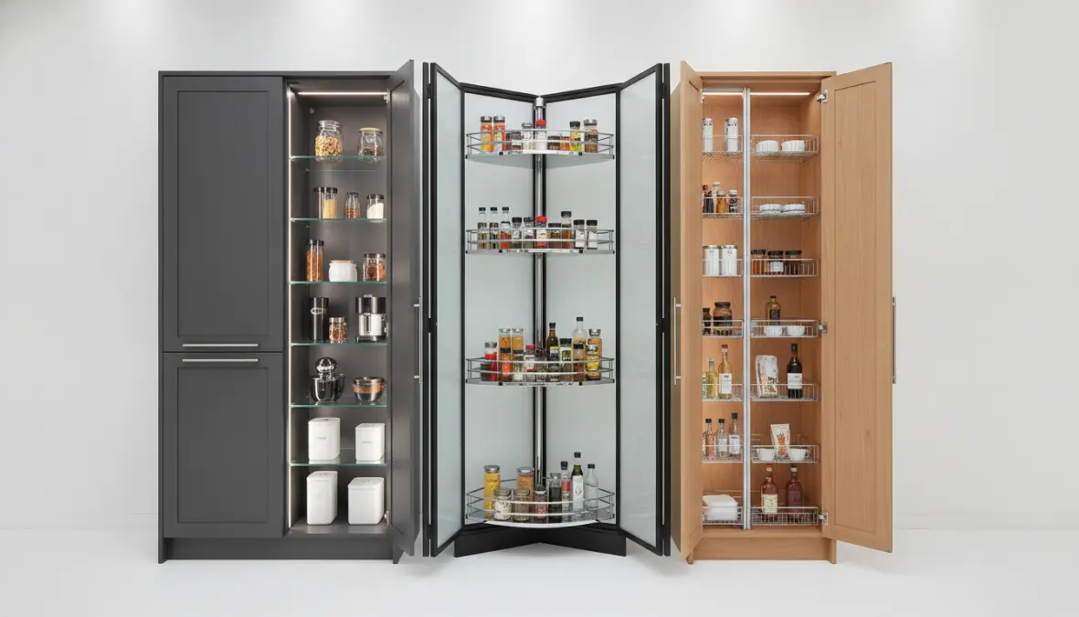 Tipologie di dispensa cucina: armadio dispensa, dispensa angolare e dispensa estraibile