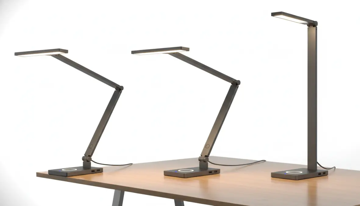 Lampada LED da scrivania con braccio articolato e regolazione intensità dimmer