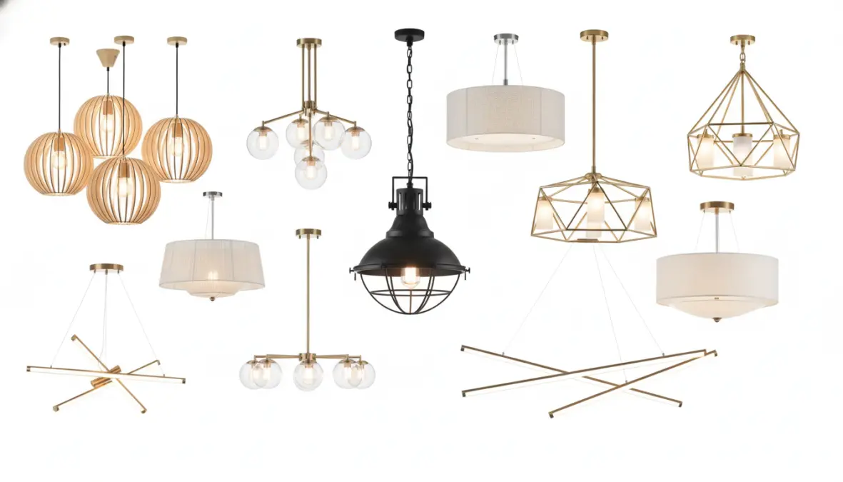 Diversi stili di lampadari moderni: industrial, scandinavo, geometrico e minimalista