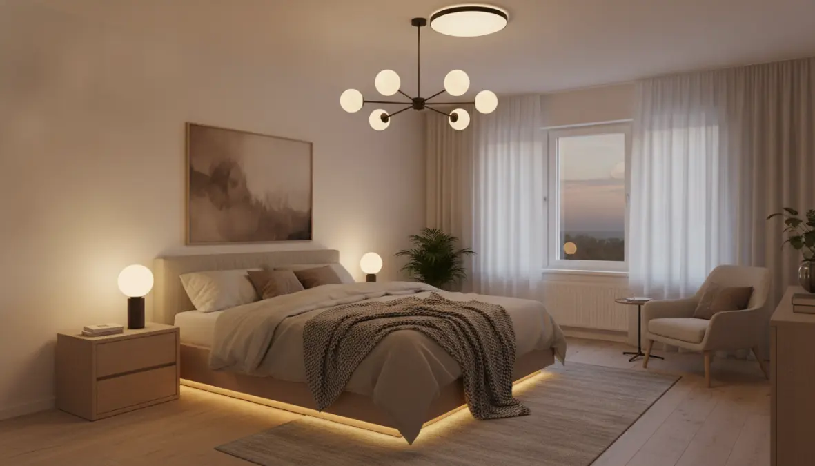 Lampadario moderno minimalista per camera da letto con luce diffusa e calda