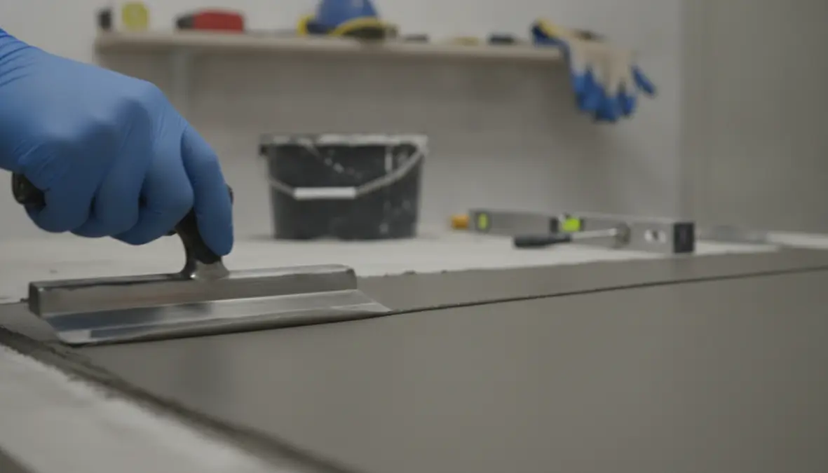 Applicazione professionale di microtopping con spatola veneziana su pavimento