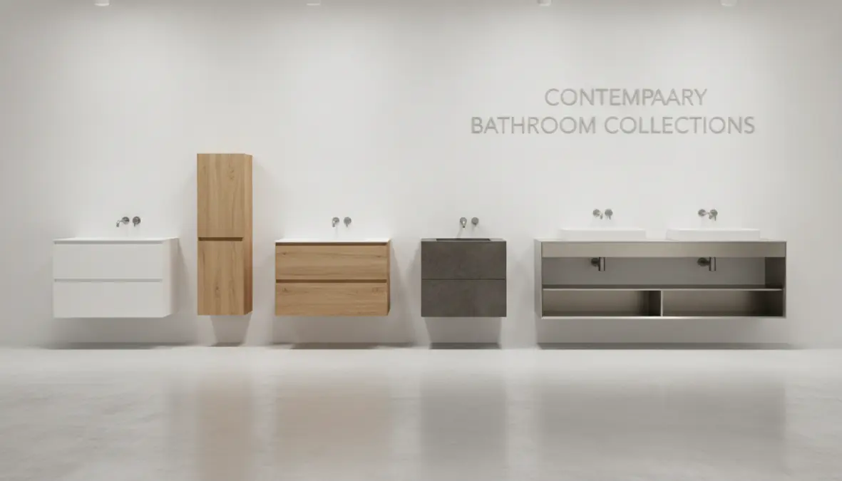 Diverse tipologie di mobili bagno sospesi in legno e laccato moderno