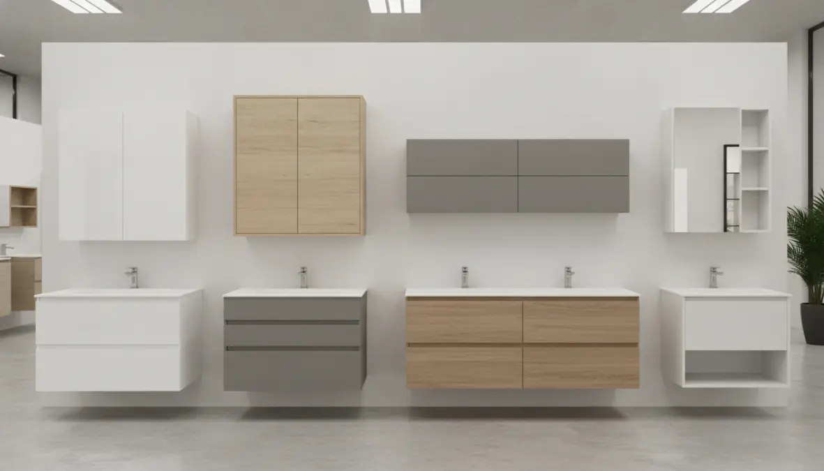 Diverse tipologie di mobile bagno sospeso in varie dimensioni e finiture moderne