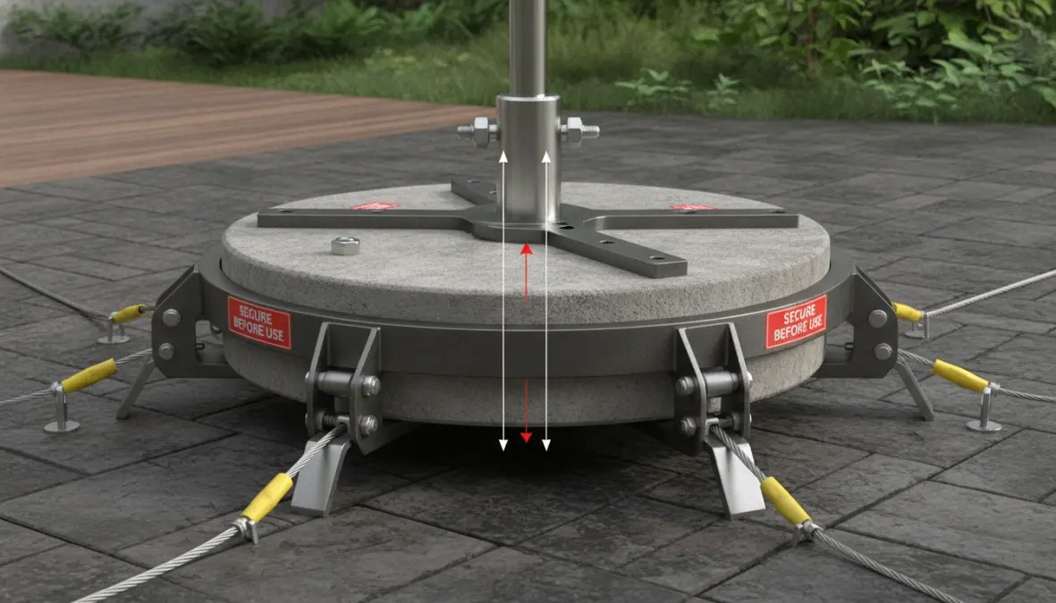 Base pesante e zavorra per ombrellone da giardino con sistema di ancoraggio stabile