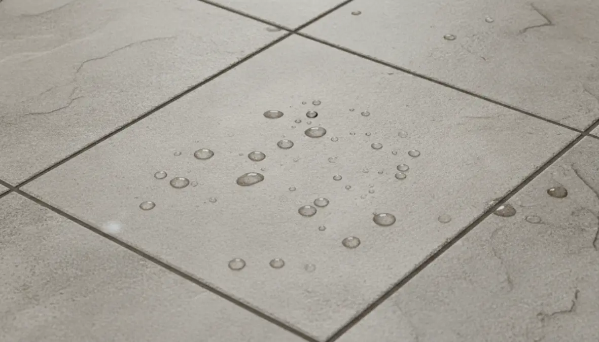 Dettaglio ravvicinato di piastrelle in gres porcellanato antiscivolo per pavimento terrazzo esterno