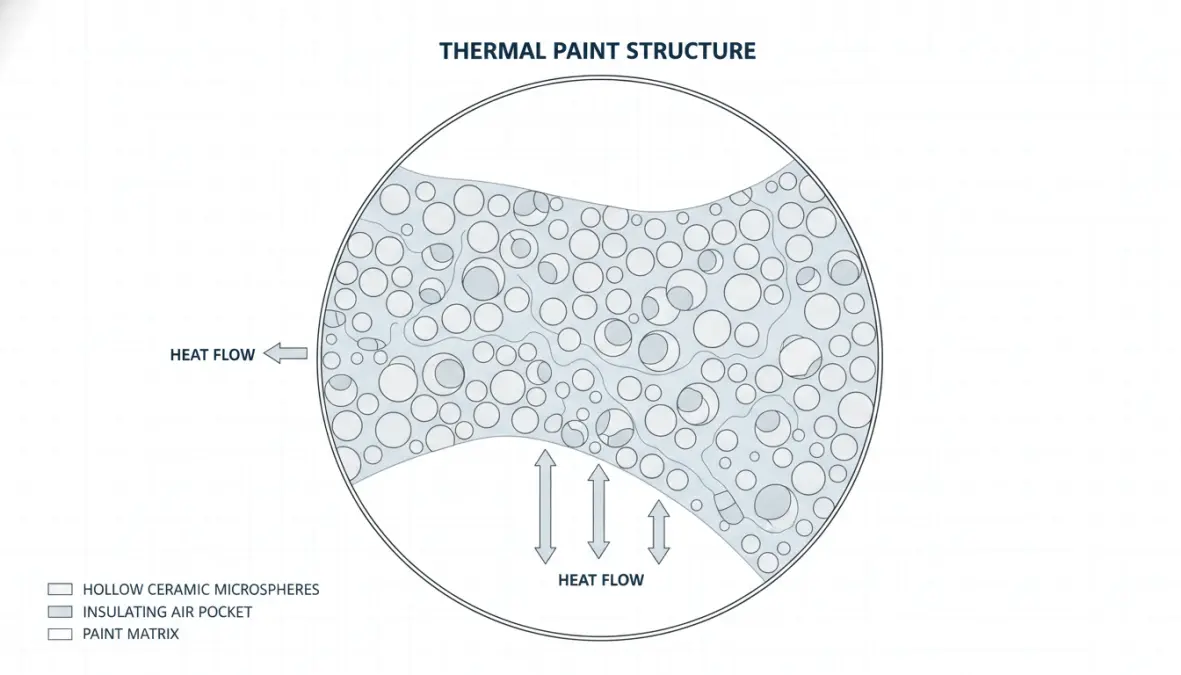 Struttura microscopica della pittura ceramica termica con microsfere isolanti