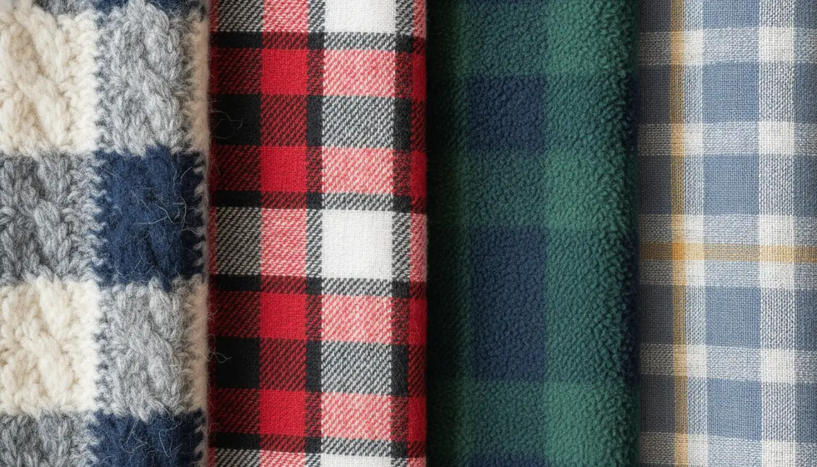 Confronto materiali plaid divano: lana merino, cotone, pile e lino a confronto