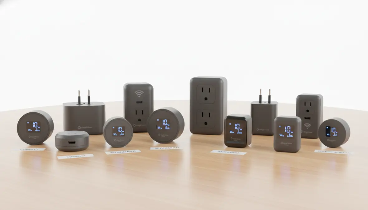 Diverse tipologie di prese smart WiFi con monitoraggio consumi e compatibilità assistenti vocali