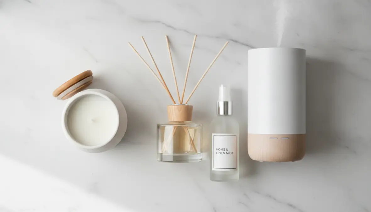 Tipologie di profumatori per ambiente: diffusori a bastoncini, candele aromatiche, diffusori elettrici e spray