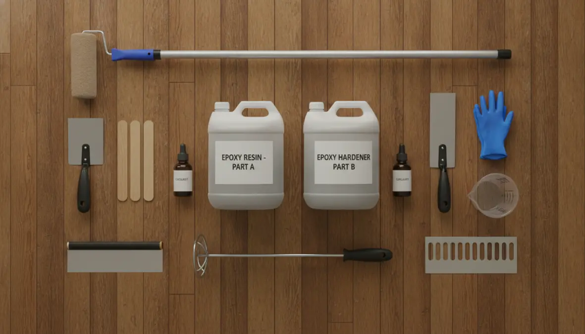 Kit completo resina epossidica per pavimenti fai da te con tutti gli strumenti necessari