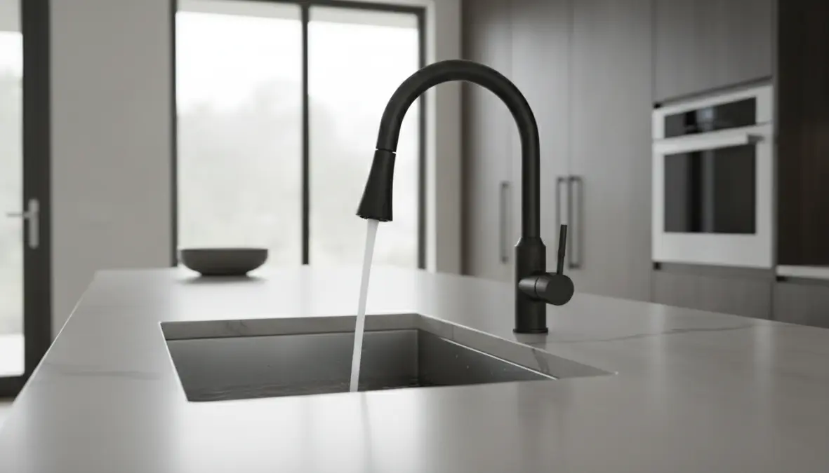 Miscelatore nero cucina con doccetta estraibile su lavello inox moderno