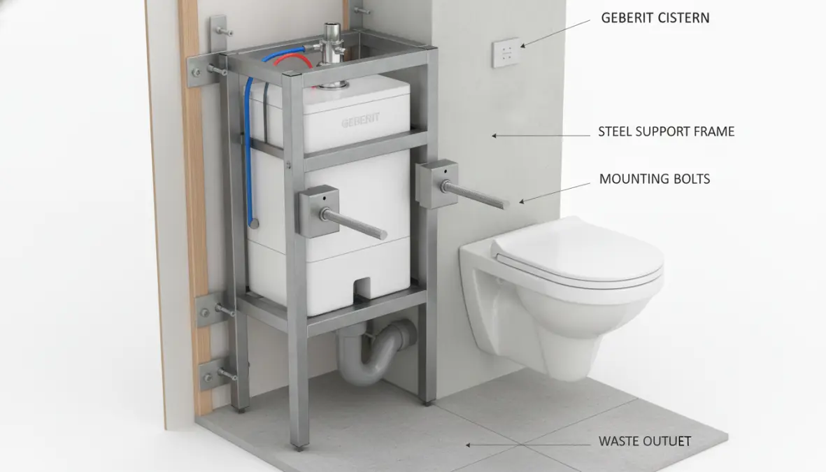Sistema di installazione sanitari sospesi con telaio portante e cassetta incassata