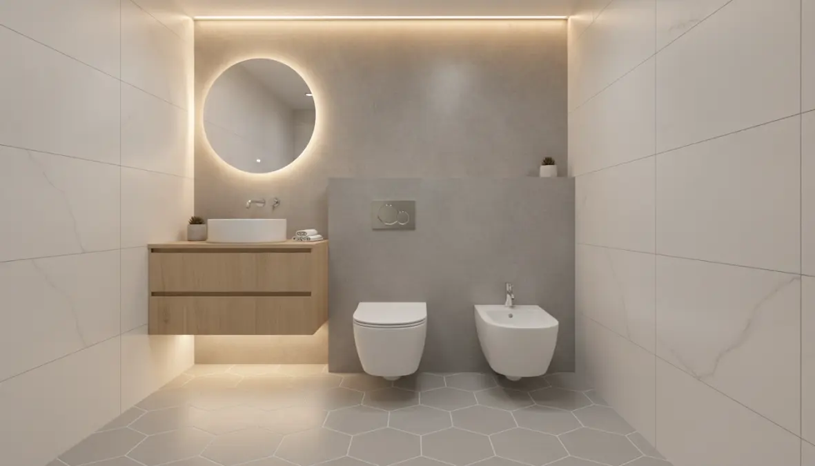 Bagno piccolo con wc sospeso e bidet sospeso che ottimizzano lo spazio