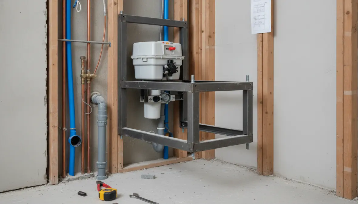 Installazione telaio portante per sanitari sospesi con cassetta incasso a parete
