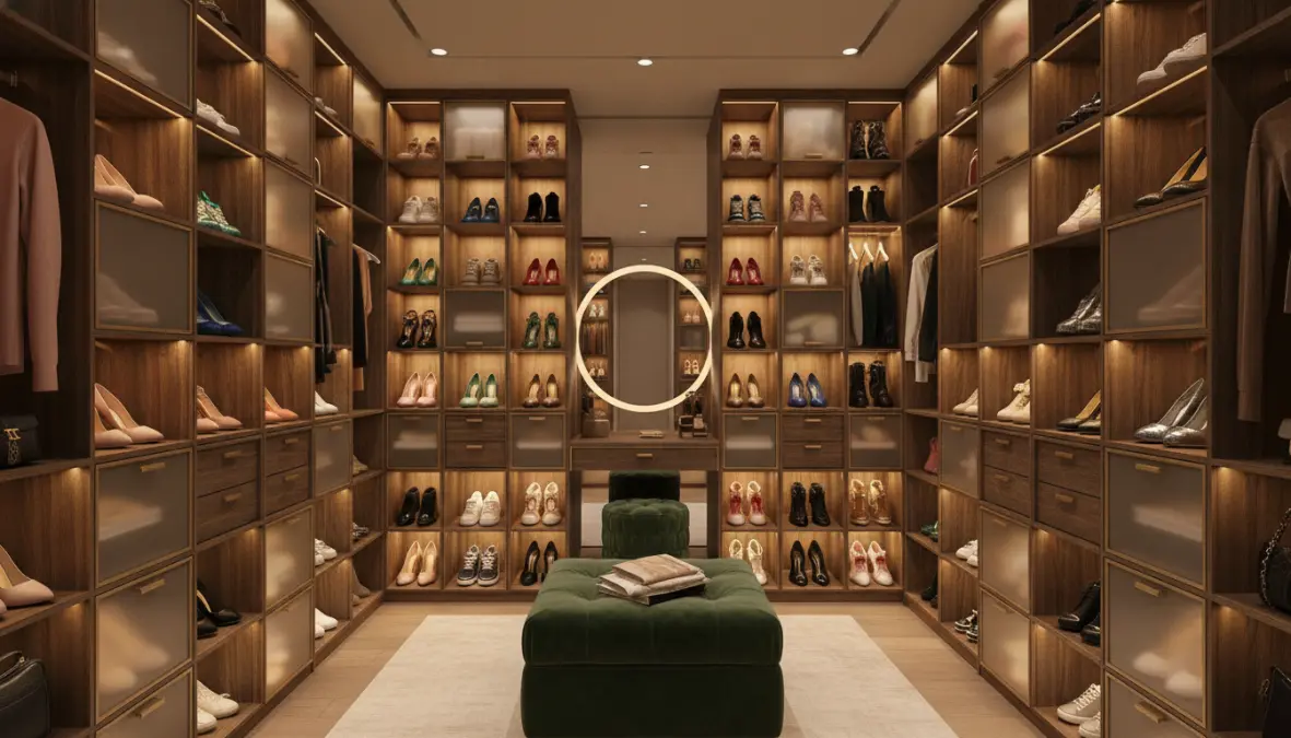 Scarpiera modulare componibile in cabina armadio con sistema organizzazione scarpe