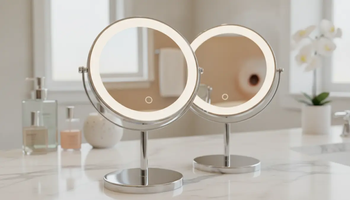 Specchio makeup ingrandimento doppia faccia con illuminazione LED integrata per trucco di precisione