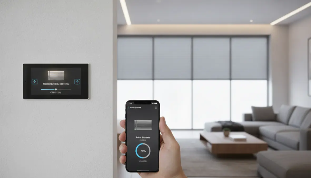 Sistema di controllo domotico per tapparelle motorizzate con smartphone e interruttore intelligente a parete