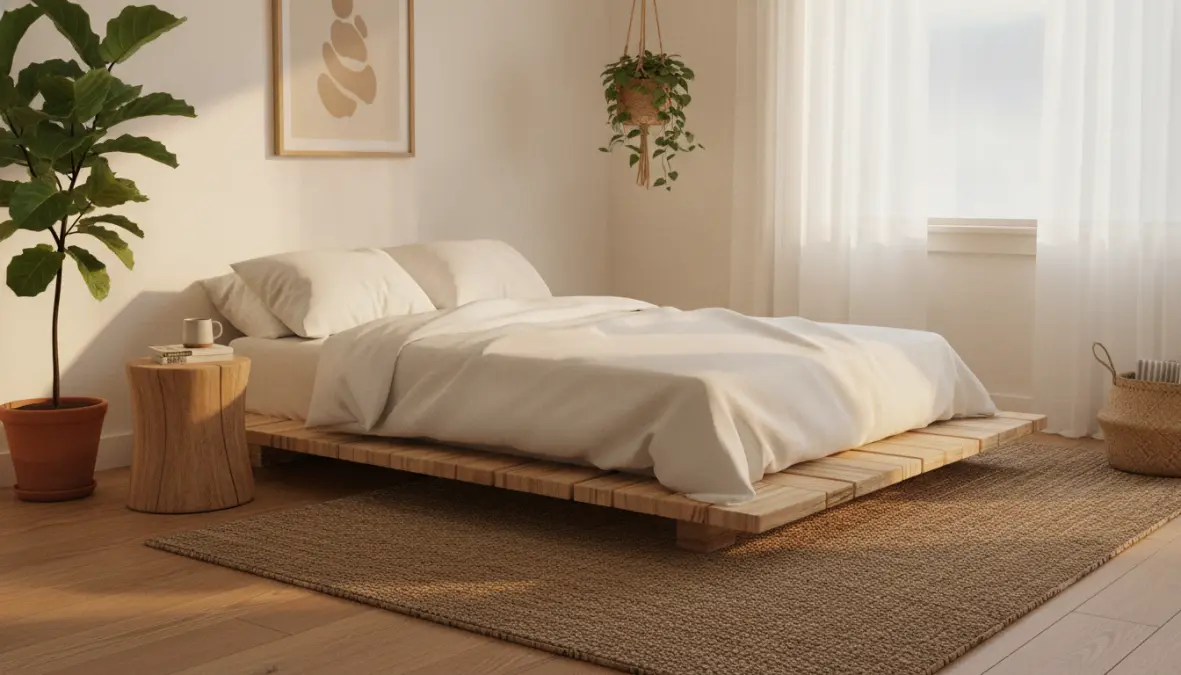 Tappeto fibra naturale juta camera da letto stile scandinavo arredamento ecologico sostenibile