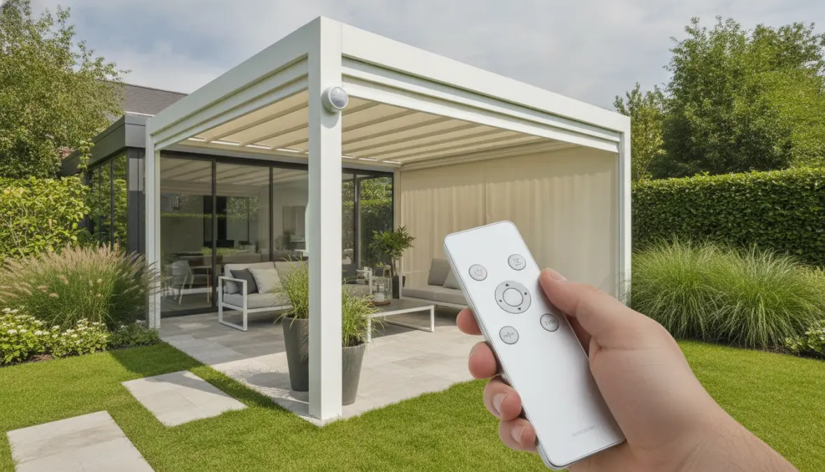 Tenda da sole motorizzata con telecomando e sensori vento per giardino