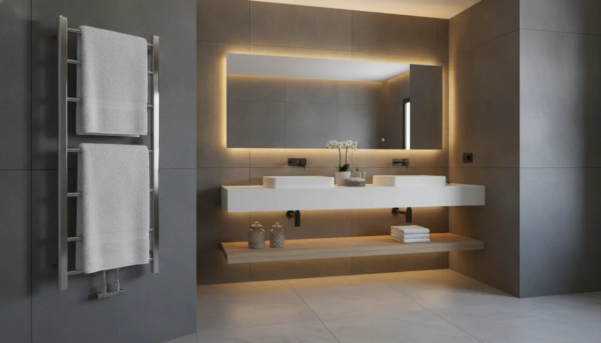 Termoarredo bagno verticale cromato design moderno in bagno elegante