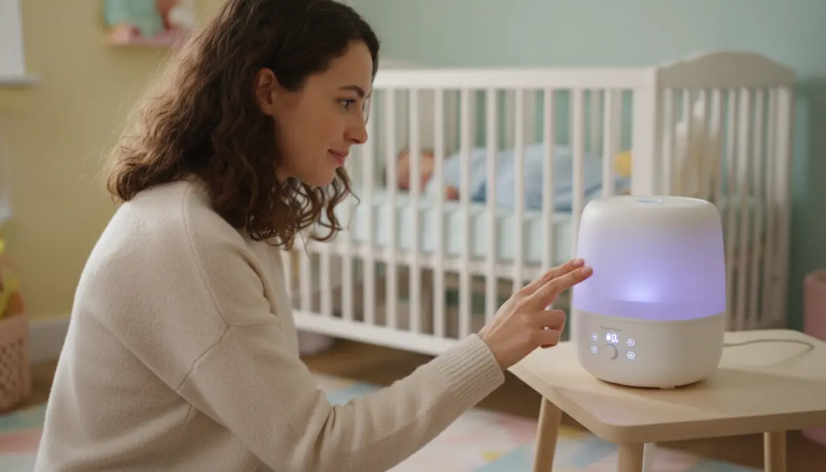 Umidificatore per bambini in cameretta con funzioni regolabili