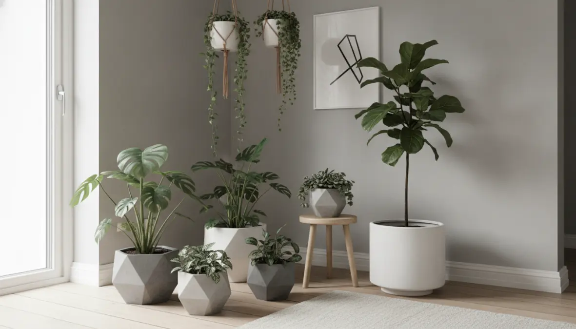 Vasi moderni decorativi e portavasi interno con piante in arredamento casa minimal