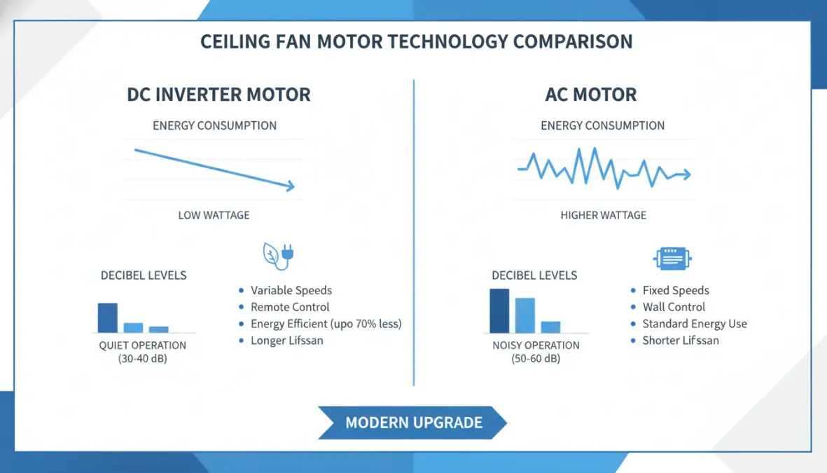 Confronto tra motore DC inverter e AC per ventilatore a soffitto con consumi energetici