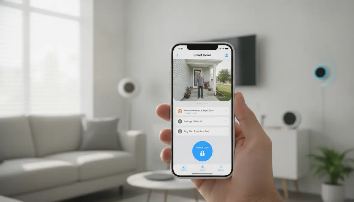 Smartphone con app di videocitofono wifi per controllo accessi remoto e apertura porta da cellulare