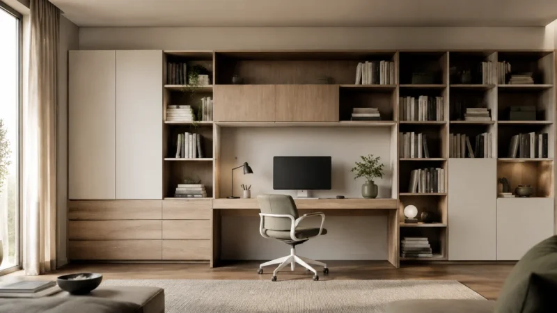 Pareti attrezzate con scrivania e libreria integrata: la soluzione ideale per lo smart working